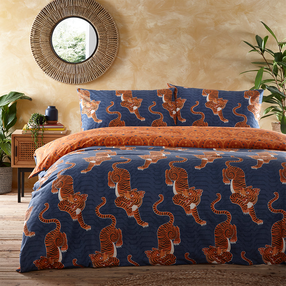 Tibetan Tiger Blue Duvet Cover Set by Furn.