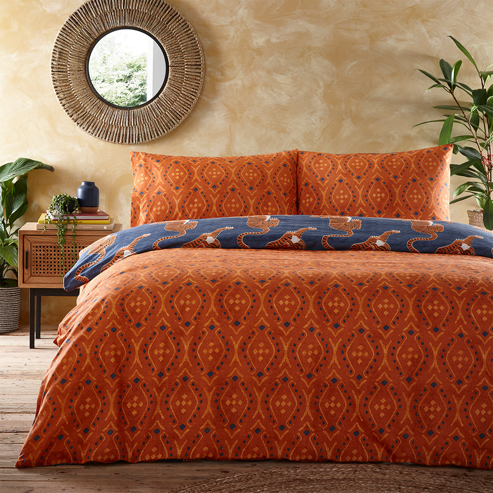 Tibetan Tiger Blue Duvet Cover Set by Furn.