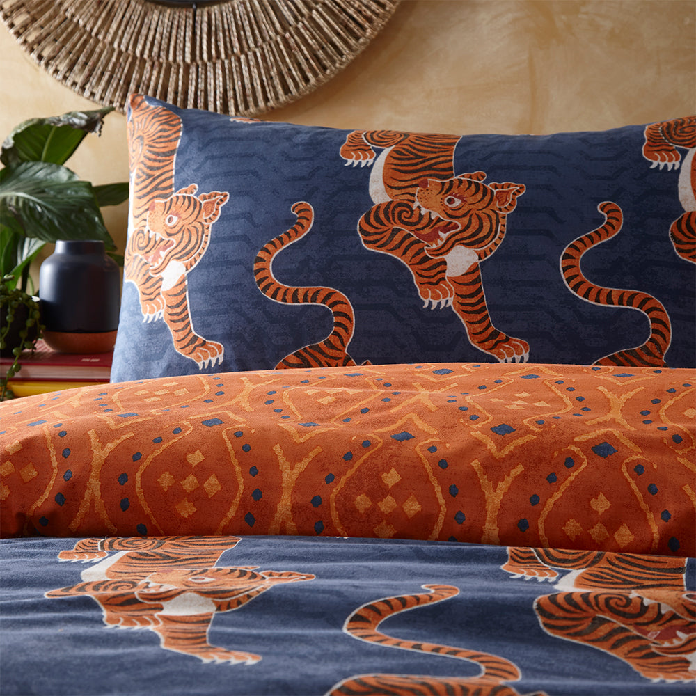 Tibetan Tiger Blue Duvet Cover Set by Furn.