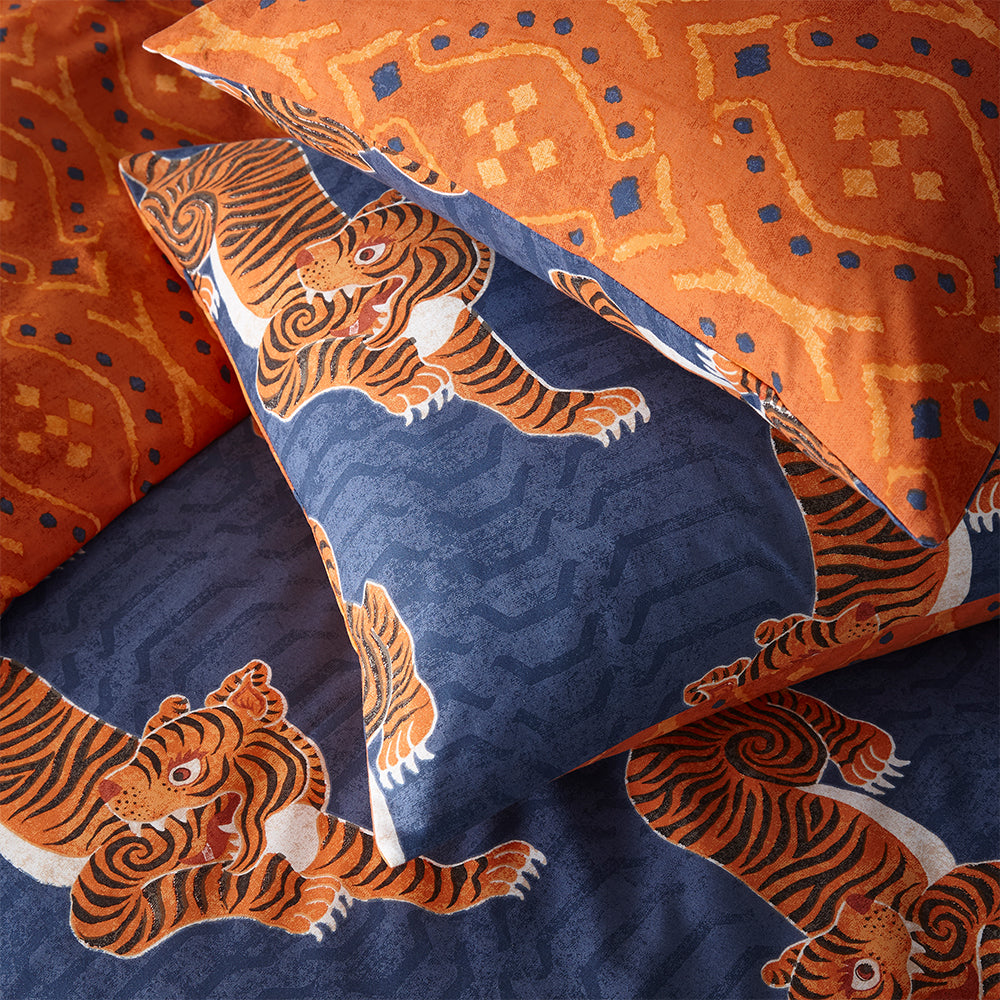 Tibetan Tiger Blue Duvet Cover Set by Furn.