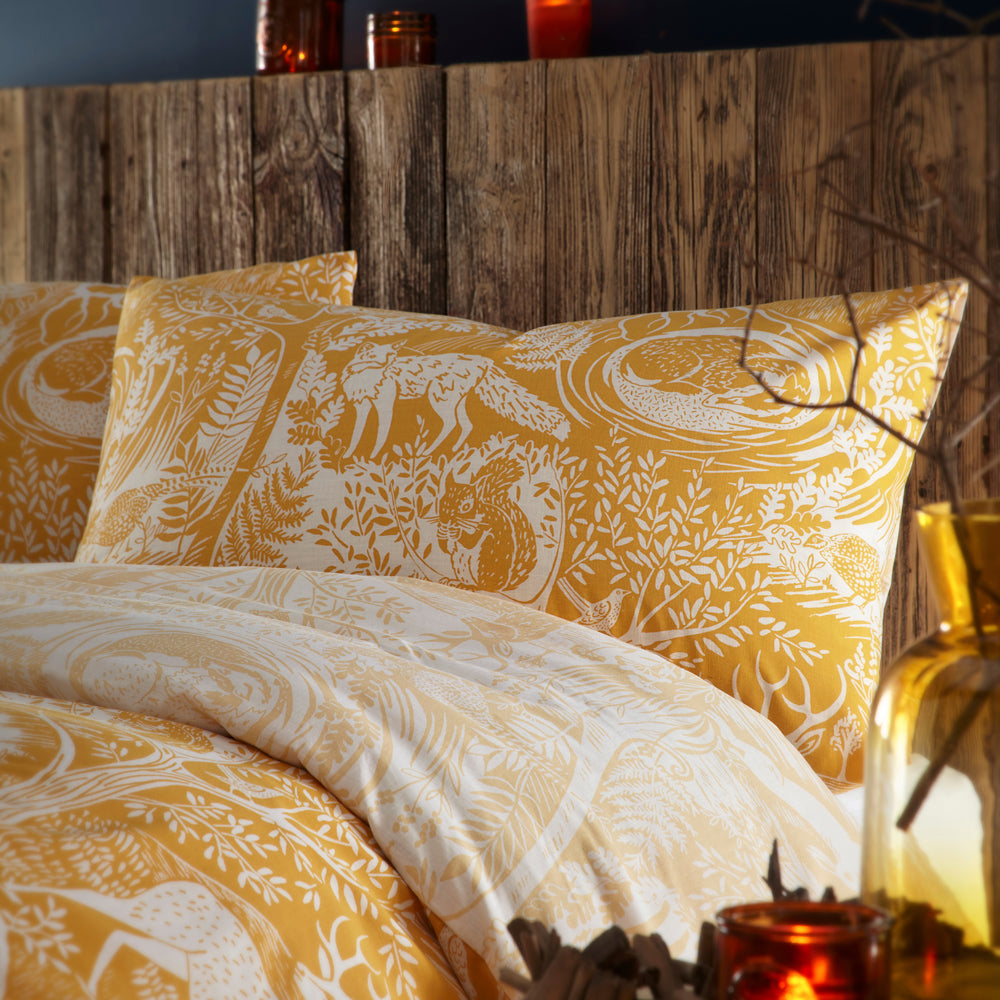 Winter Woods Animal Ochre Duvet Cover Set by Furn.