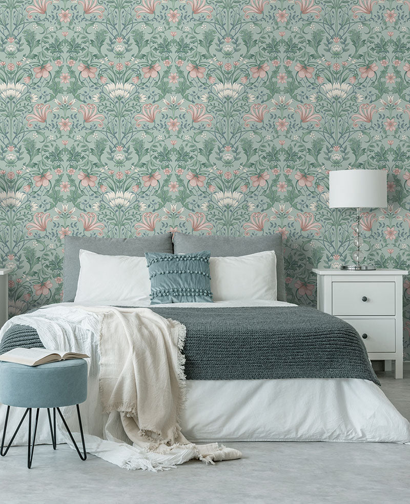 Vintage Floral Wallpaper Soft Teal 13390 by Holden Decor