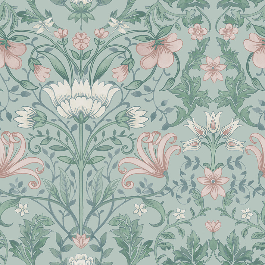 Vintage Floral Wallpaper Soft Teal 13390 by Holden Decor