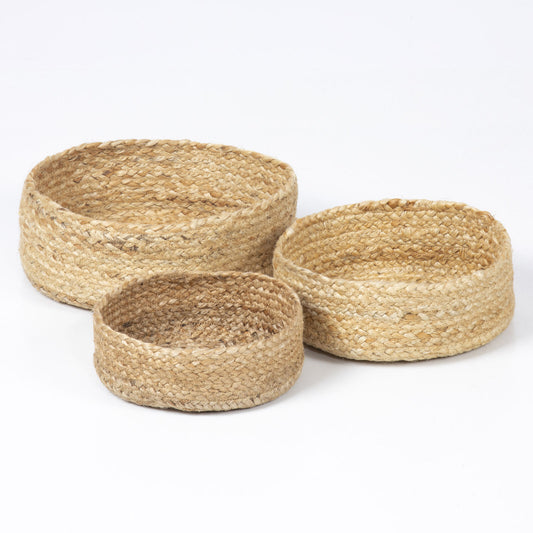 Bankside Jute Flat Round Basket Natural, Set of 3 by Esselle