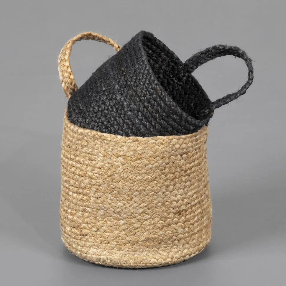 Barbican Hanging Jute Basket Black, Set of 2 by Esselle