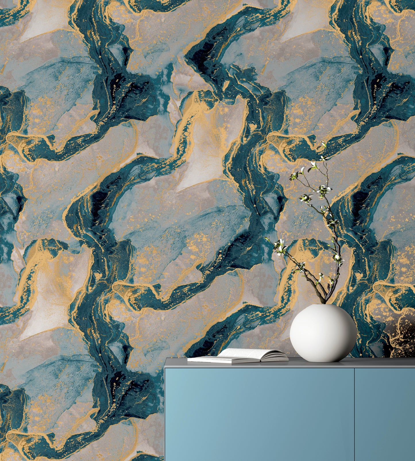 Abstract Marble Teal/Gold 693404 by Arthouse