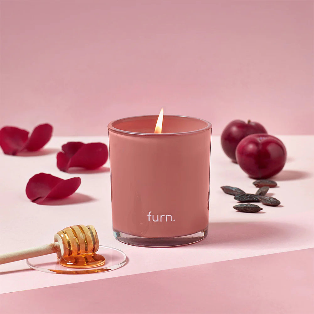 Divine Bergamot, Honey, Plum & Tonka Scented Glass Candle by Furn.
