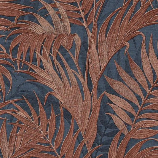 Grace Tropical Palm Leaf Navy / Copper GR322109 by Design ID