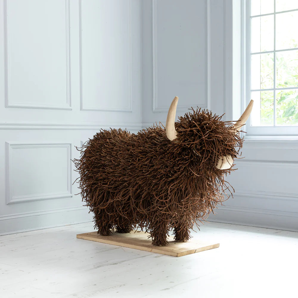 Howard, Large Highland Cow Hand Crafted Wooden Sculpture