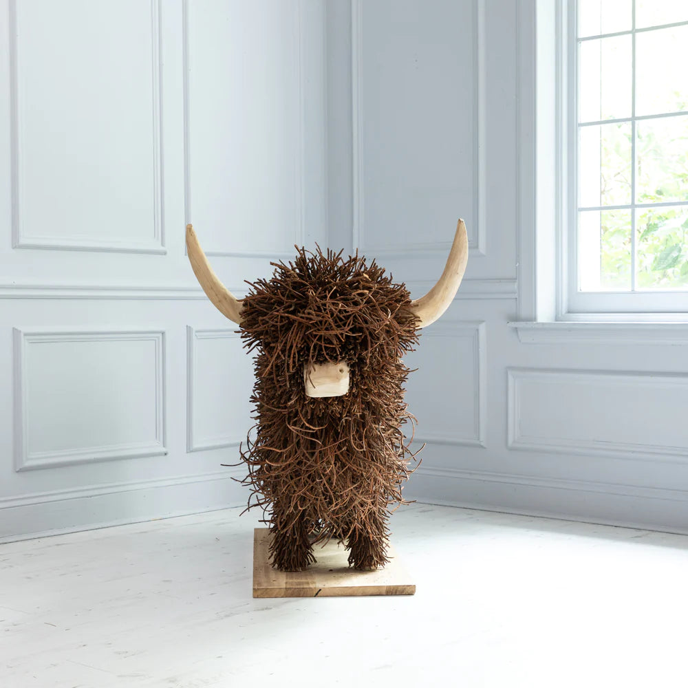 Howard, Large Highland Cow Hand Crafted Wooden Sculpture