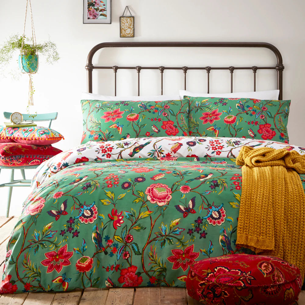 Pomelo Tropical Floral Verdi Duvet Cover Set by furn.