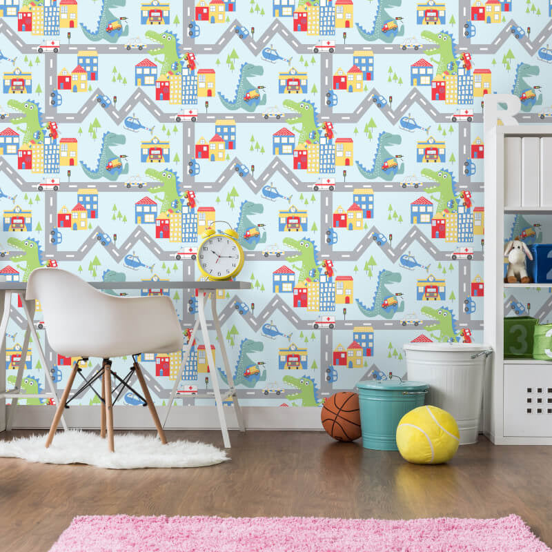 Dino Road Blue/Multi 90911 by Holden Decor