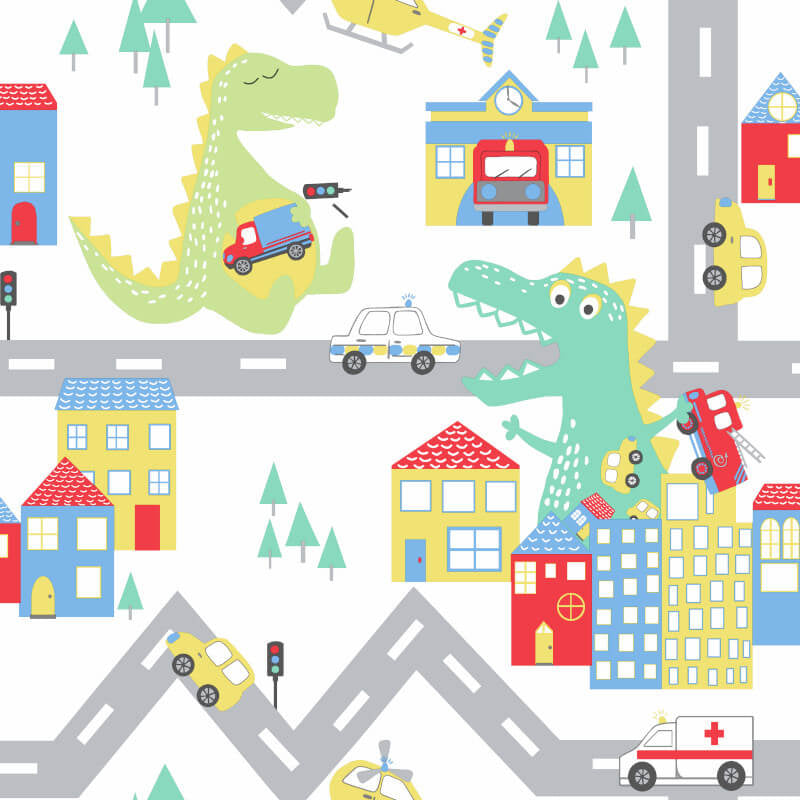 Dino Road White/Multi 90910 by Holden Decor