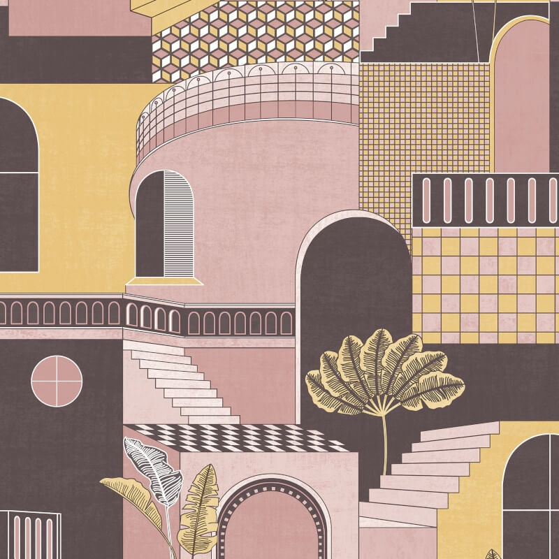 Medina Pink/Yellow Wallpaper 13102 by Holden Decor