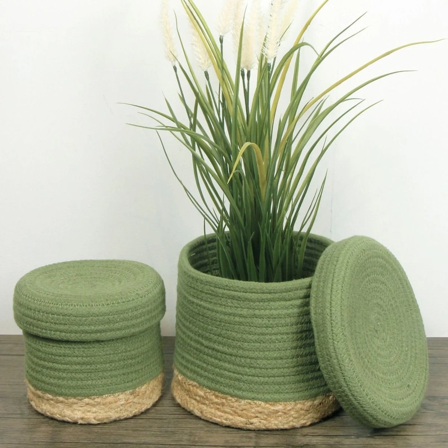 Balham Lidded Storage Nested Basket Green, Set of 2 by Esselle