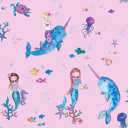 Narwhals and Mermaids Pink Wallpaper 91010 by Holden Decor
