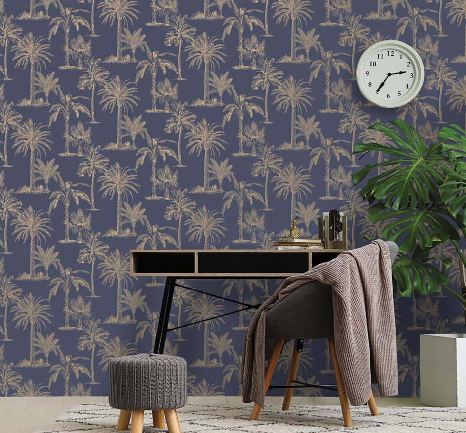 Glistening Tropical Tree Navy 12821 by Holden Decor