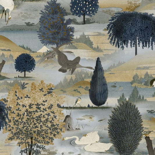Swan Lake Navy/Ochre 13491 by Holden Decor