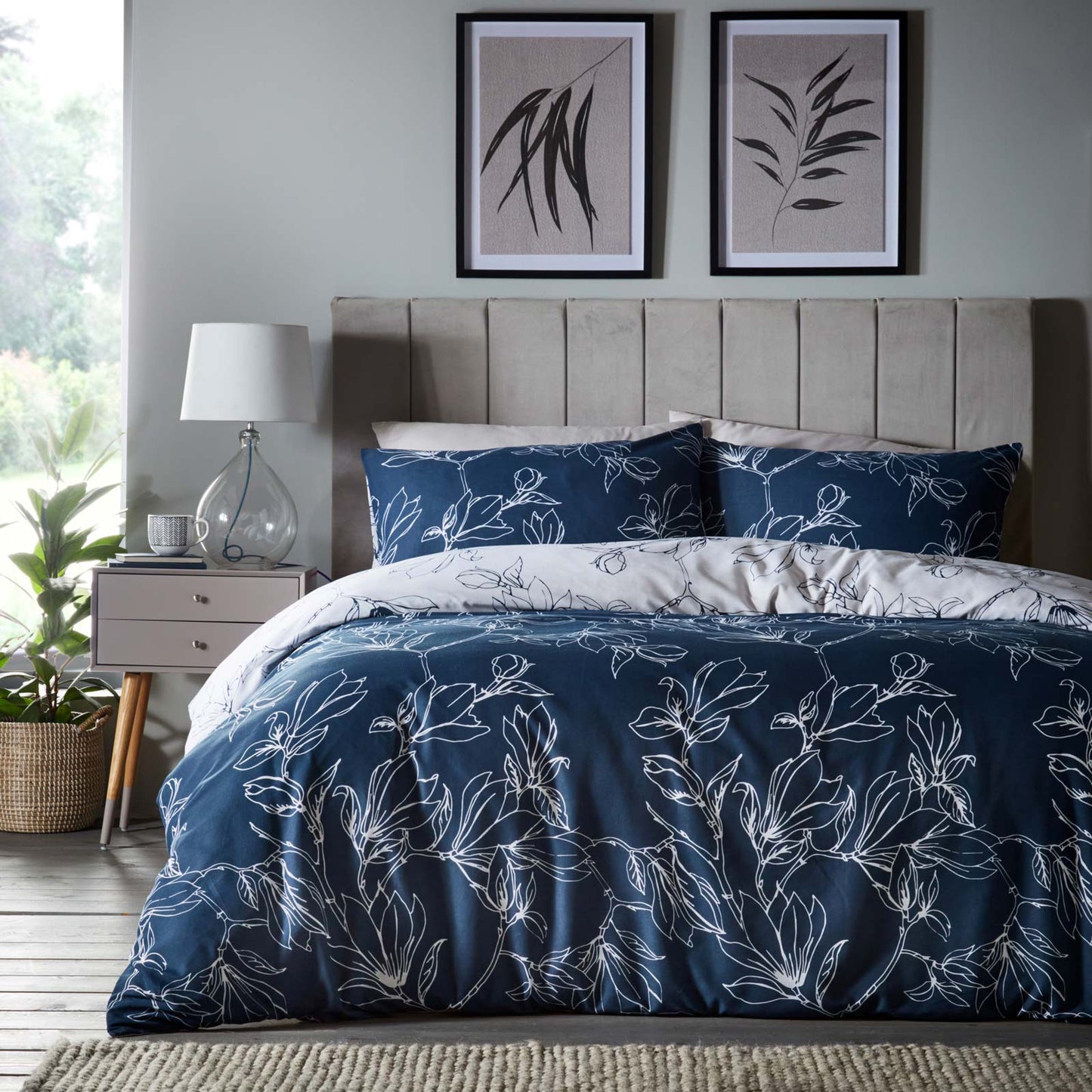 Linear Floral Navy Duvet Cover Set by Portfolio Home