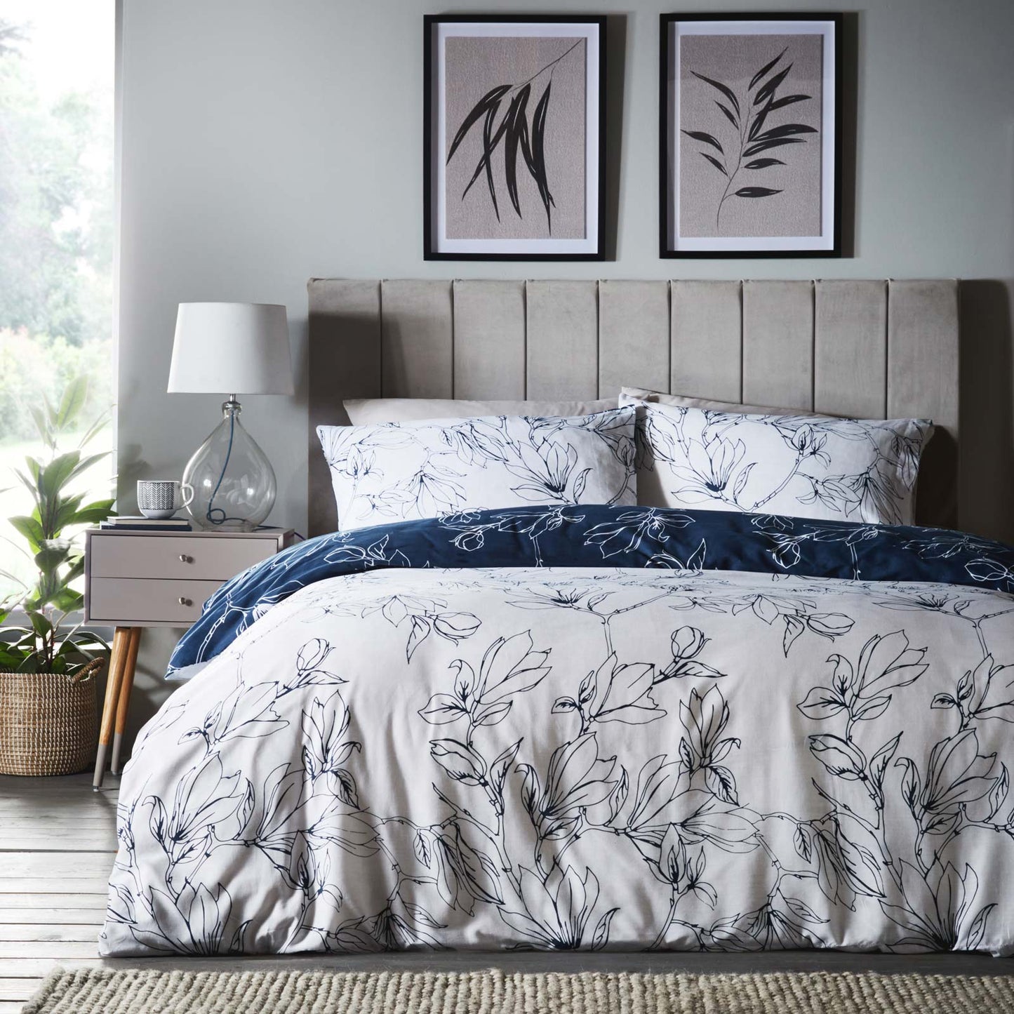 Linear Floral Navy Duvet Cover Set by Portfolio Home