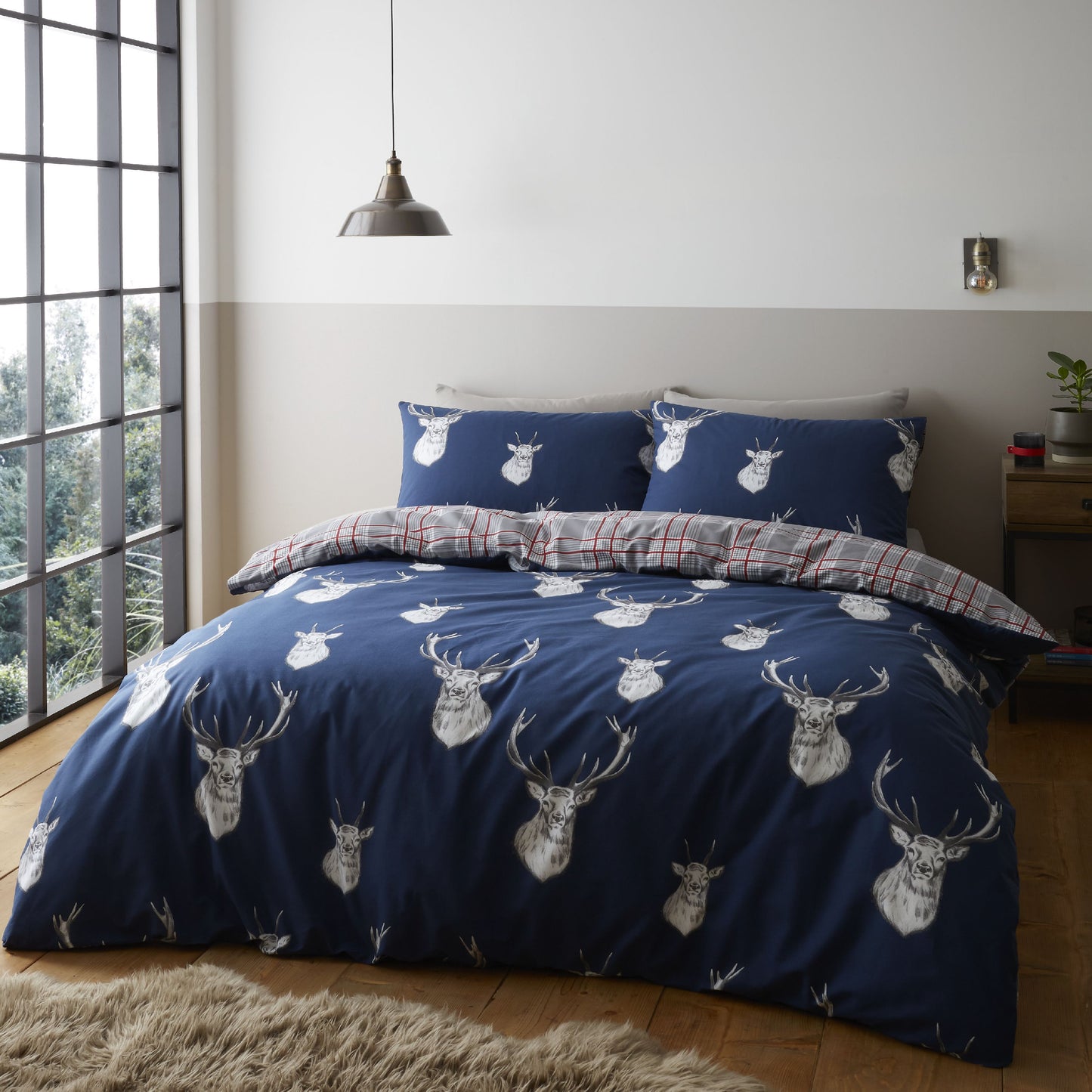Stag Check Navy Duvet Cover Set by Catherine Lansfield