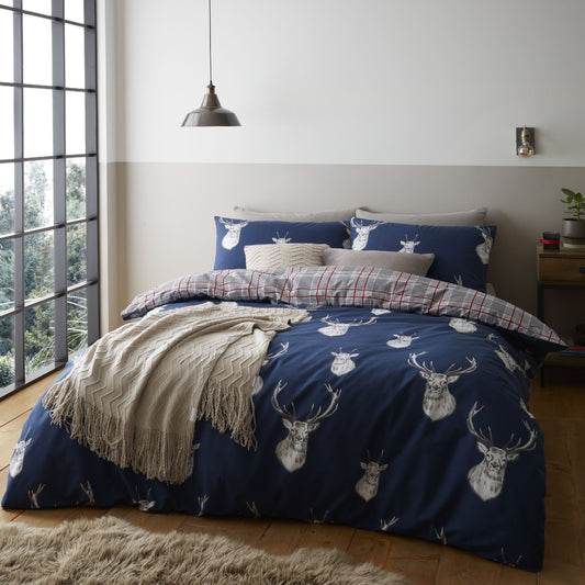 Stag Check Navy Duvet Cover Set by Catherine Lansfield