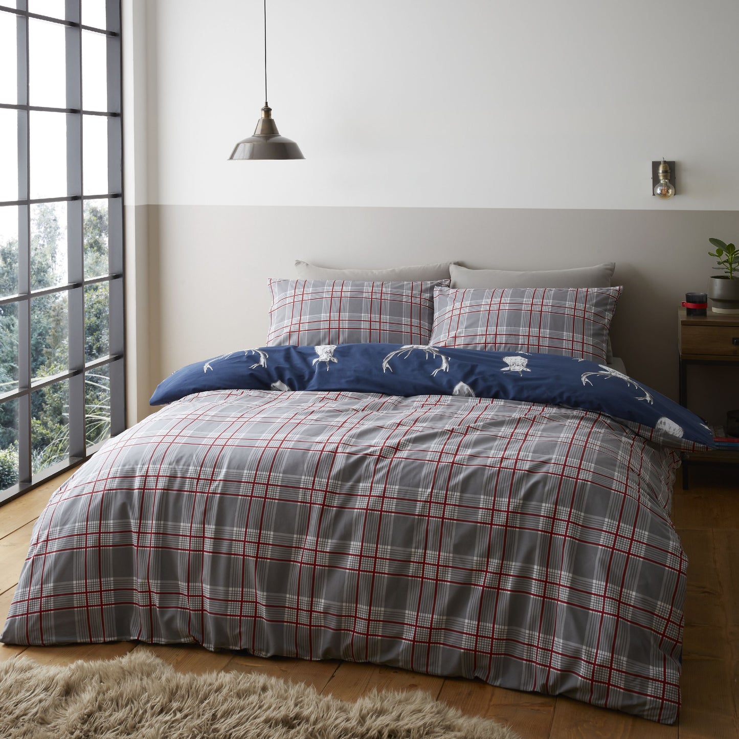Stag Check Navy Duvet Cover Set by Catherine Lansfield