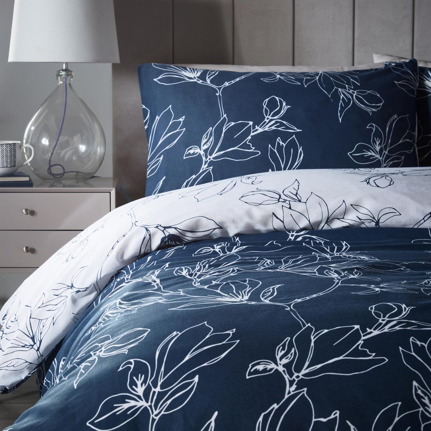 Linear Floral Navy Duvet Cover Set by Portfolio Home