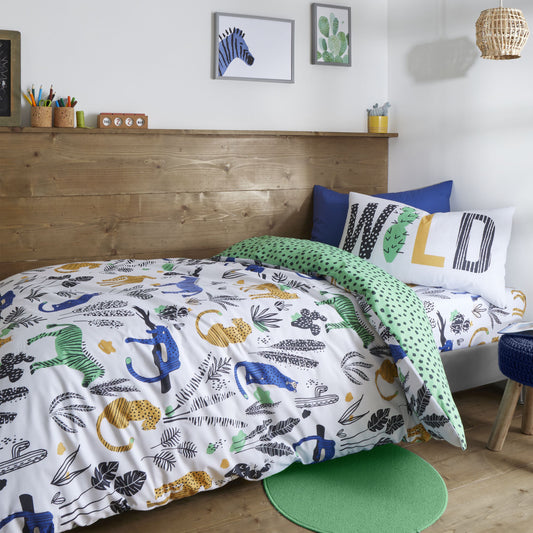 Wild Jungle Animals Green Duvet Cover Set by Pineapple Elephant