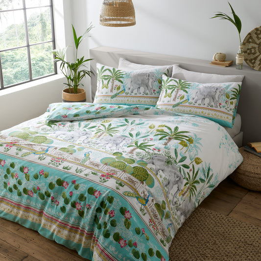 Elephant Oasis Green Duvet Cover Set by Pineapple Elephant