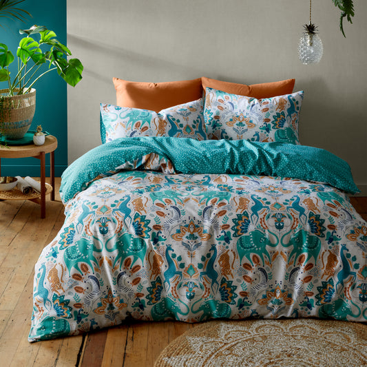 Carnival Animals Teal Duvet Cover Set by Pineapple Elephant