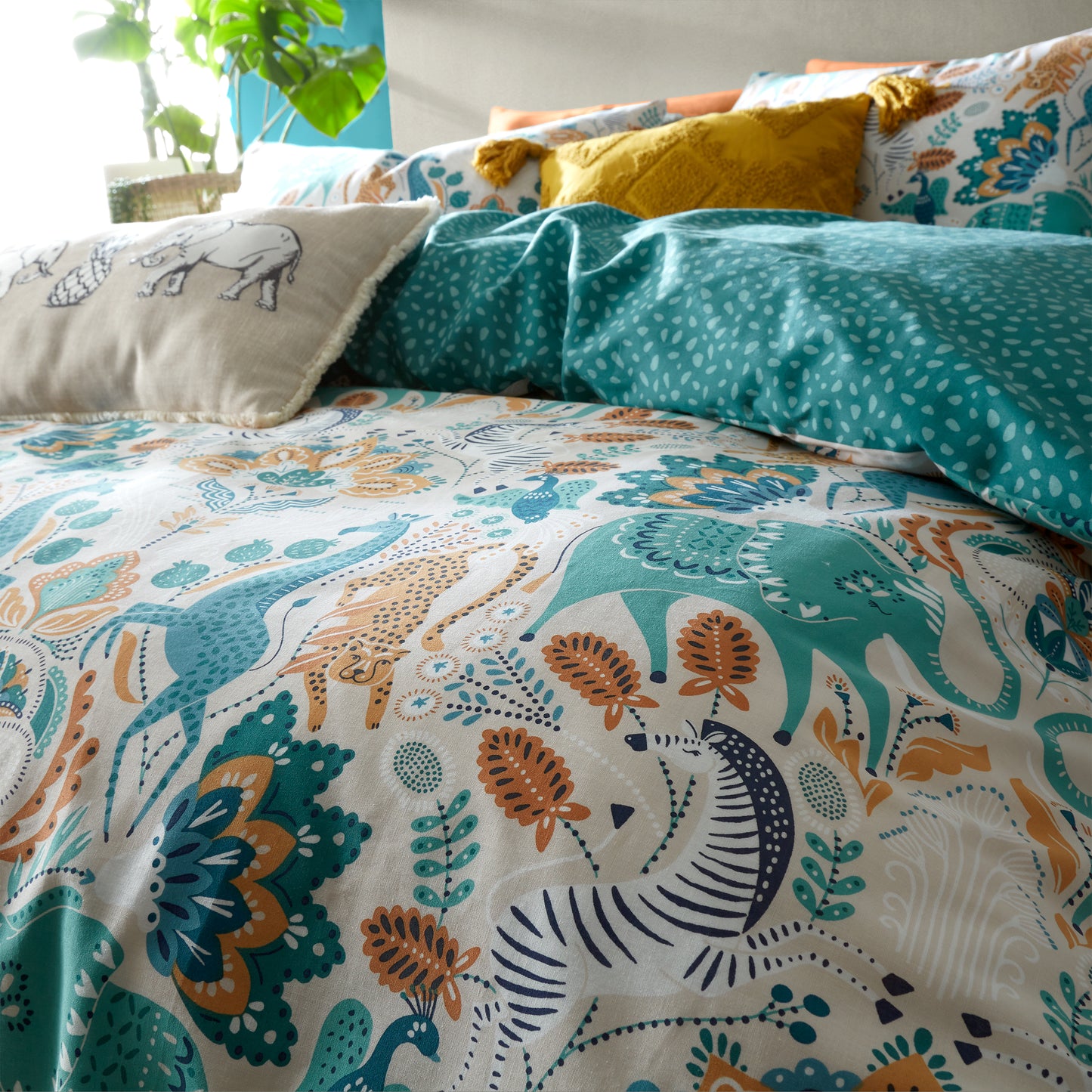 Carnival Animals Teal Duvet Cover Set by Pineapple Elephant