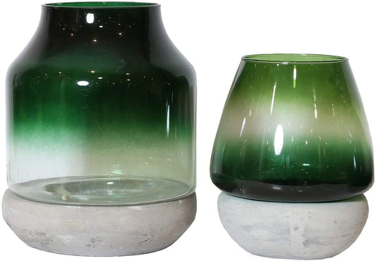 Set of 2 Glass & Concrete Candle Holders