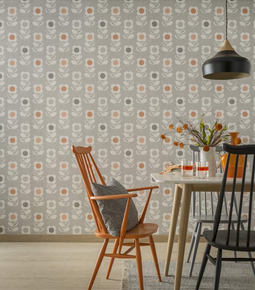 Retro Floral Grey/Orange 902304 by Arthouse