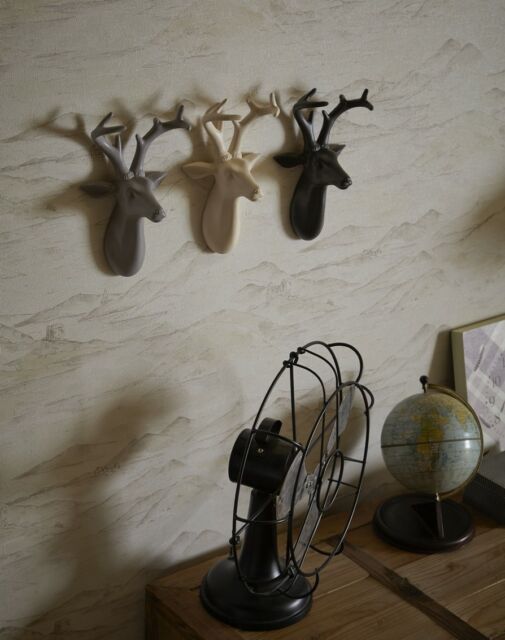 Set of 3 Mini Stags Heads Light Grey by Arthouse