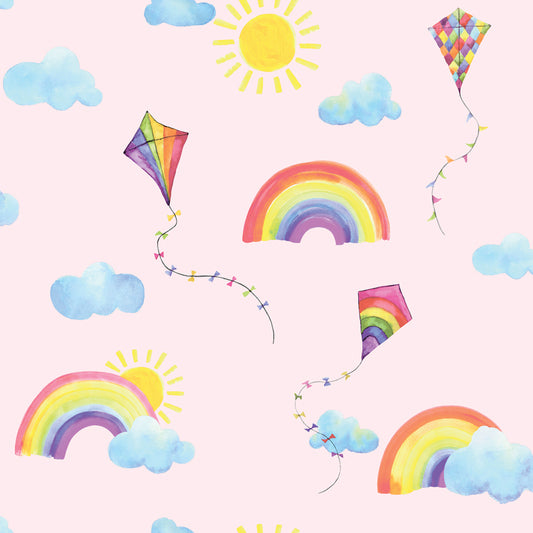 Rainbows and Flying Kites Pink 91021 by Holden Decor