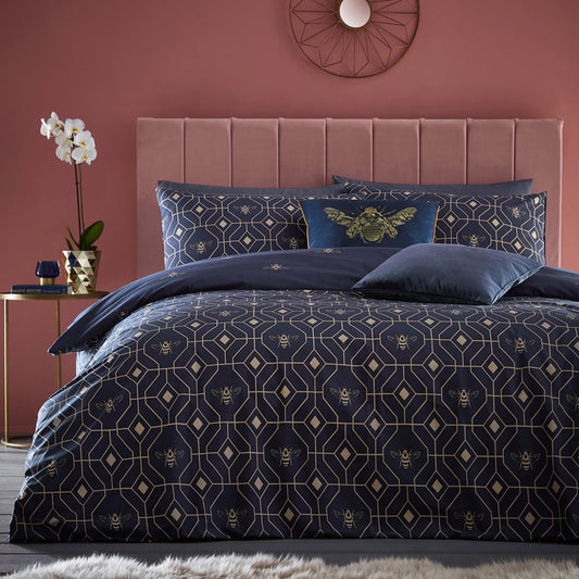 Bee Deco Navy Duvet Cover Set by Furn.