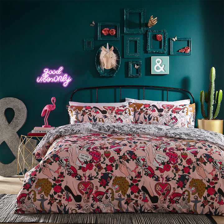 Inked Blush Pink Duvet Cover Set by Furn.