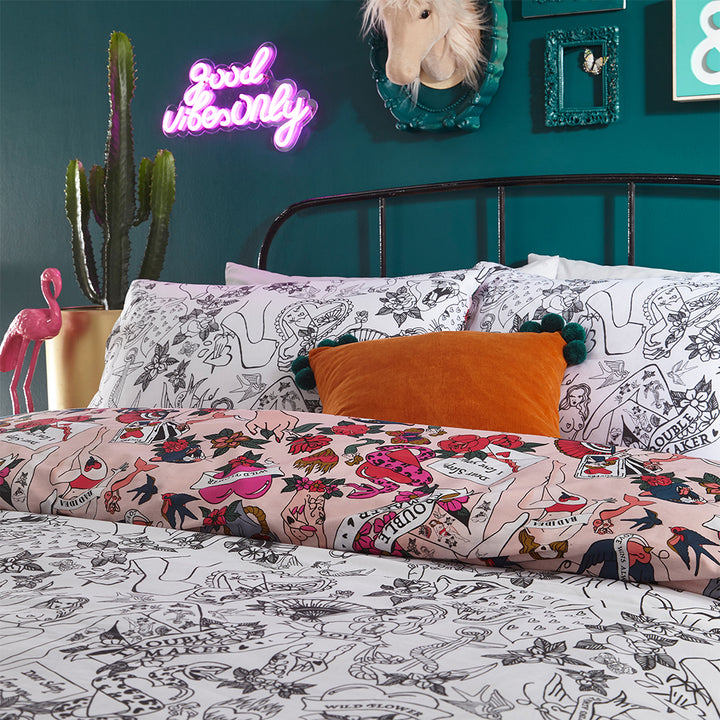 Inked Blush Pink Duvet Cover Set by Furn.