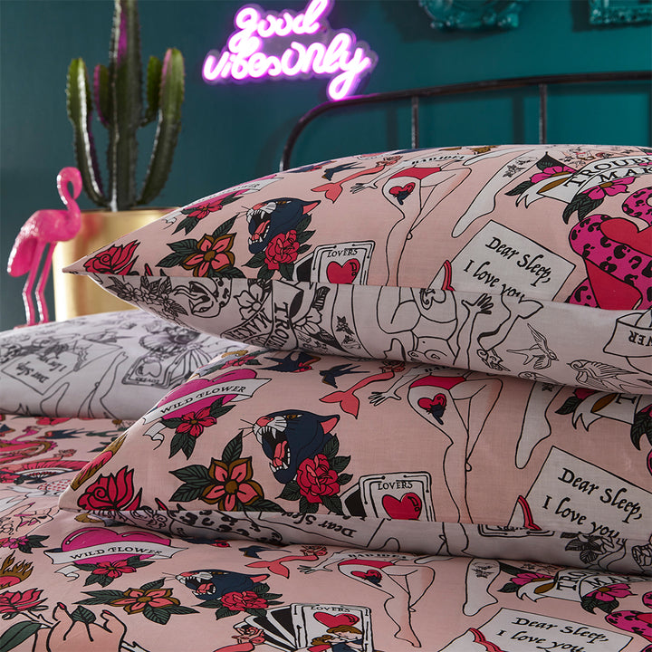 Inked Blush Pink Duvet Cover Set by Furn.