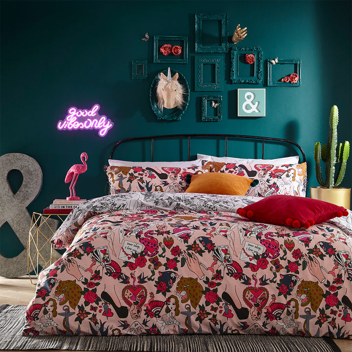 Inked Blush Pink Duvet Cover Set by Furn.