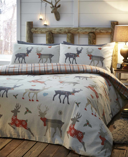 Reindeer Multi 100% Brushed Cotton Duvet Cover Set by Portfolio Home