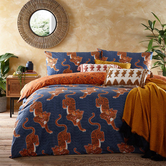 Tibetan Tiger Blue Duvet Cover Set by Furn.