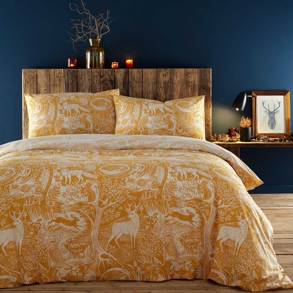 Winter Woods Animal Ochre Duvet Cover Set by Furn.