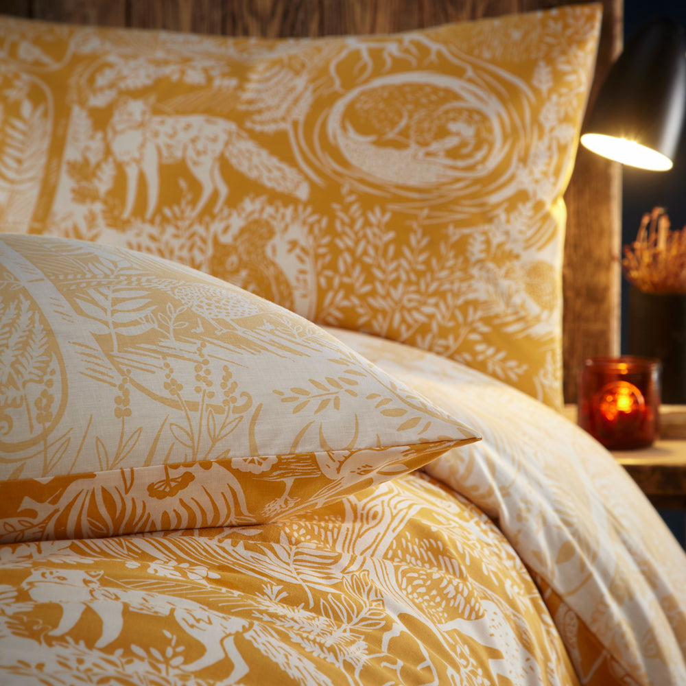 Winter Woods Animal Ochre Duvet Cover Set by Furn.